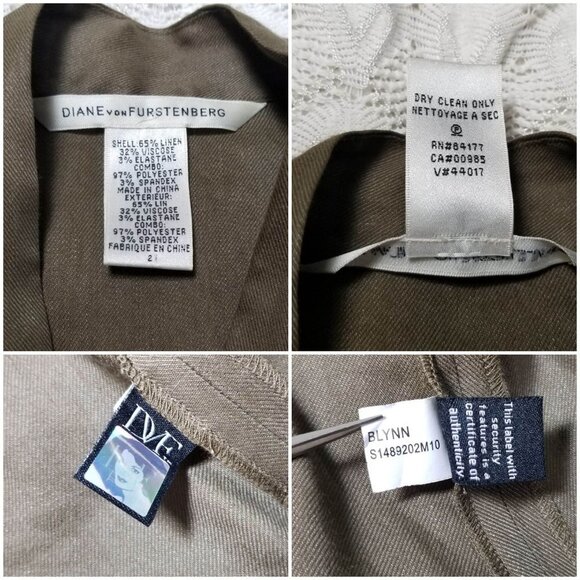 DVF Diane Von Furstenberg Blynn asymmetrical blazer olive brown sz 2 linen blend - Picture 10 of 10